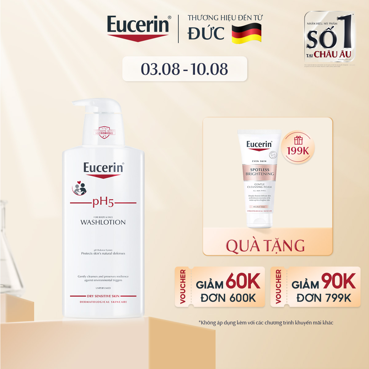 Sữa tắm không mùi cho da nhạy cảm Eucerin pH5 Washlotion Unperfumed 400ml