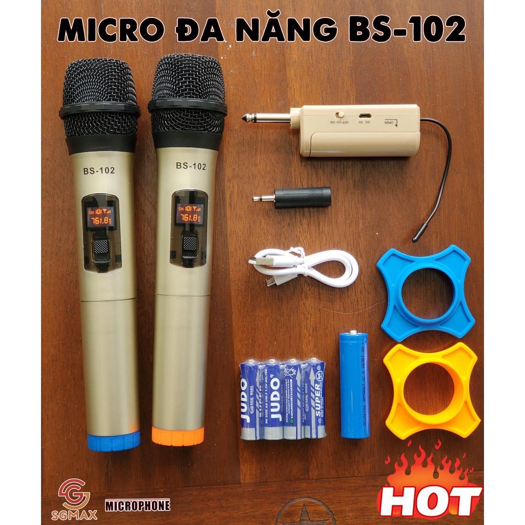 Combo 2 Micro Không Dây karaoke SGMAX102 Chuyên Dùng Cho loa kéo, amply siêu hay micro nhẹ hút âm tốt giá cực rẻ