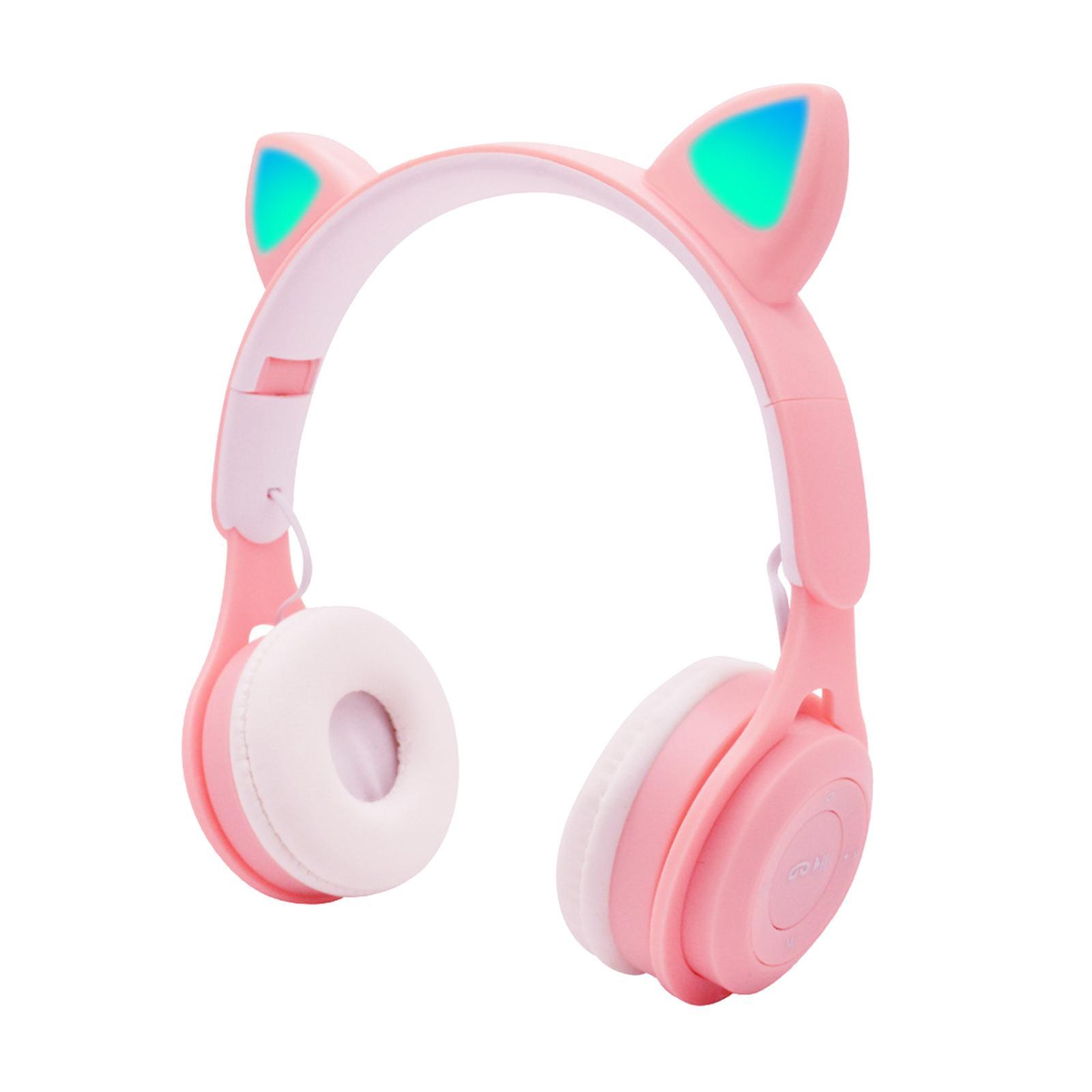 2Sets Cat Ear LED Light Up Wireless Foldable Headphones Over Ear with Mic