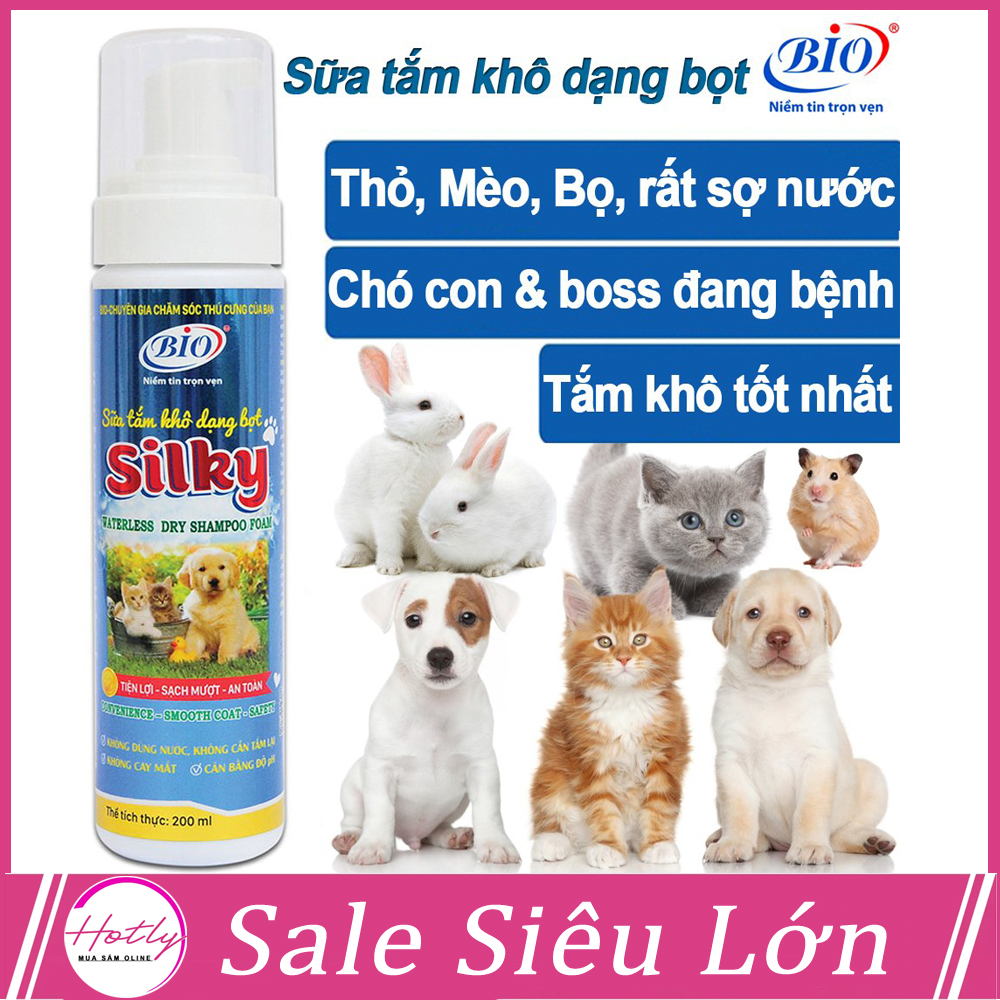 [SALE] Sữa tắm khô dạng bọt Bio-Silky cho chó mèo, Làm sạch, lông óng mượt và thơm lâu 200ml-79300