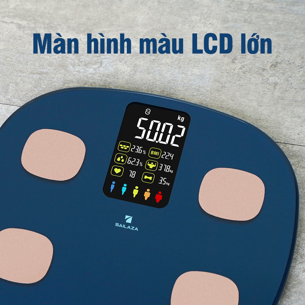 Cân Điện Tử Thông Minh cao cấp chính hãng Sailaza SA- 1211, đo 22 dữ liệu Sức Khỏe + màn hình màu LCD