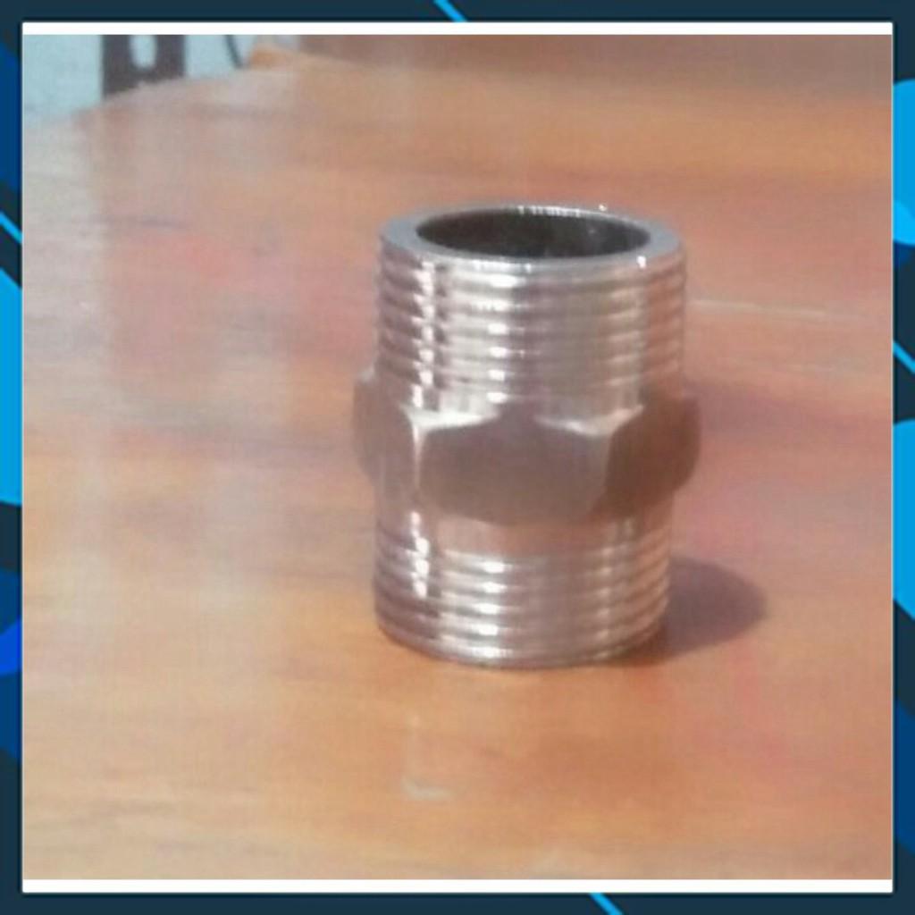 Nối 2 đầu ren ngoài phi 21 inox.