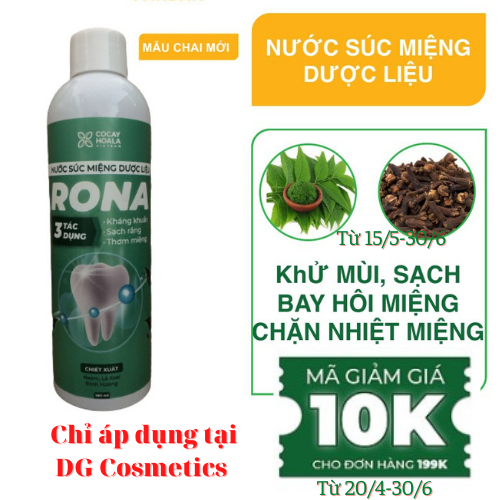 Nước Súc Miệng Dược Liệu Rona Cocayhoala Sạch Răng – Khử Mùi Hôi – Ngừa Viêm Lợi, Không Cồn, Chai 180ml