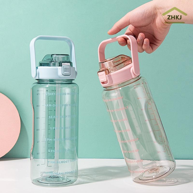 Bình Uống Nước Thể Thao Nắp Lật Có Ống Hút Dung Tích 2L 64OZ Tiện Dụng