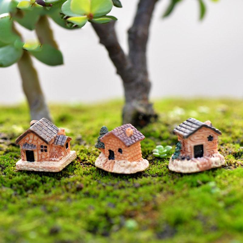 Tiểu cảnh mini ️ Mô hình nhà gạch mini trang trí sân vườn tiểu cảnh, chậu sen đá, terrarium