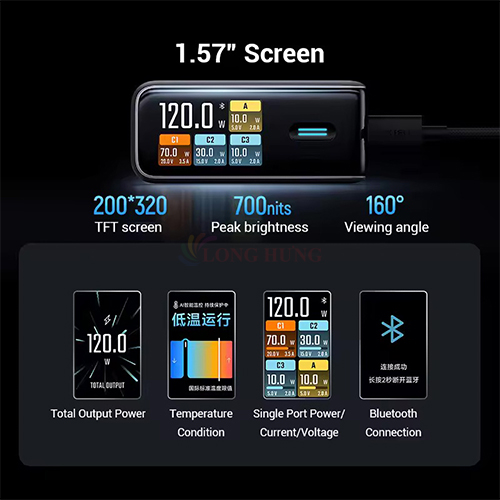 Cốc sạc Cuktech 10 GaN Ultra 1USB 3Type-C 120W AD1204U - Hàng chính hãng