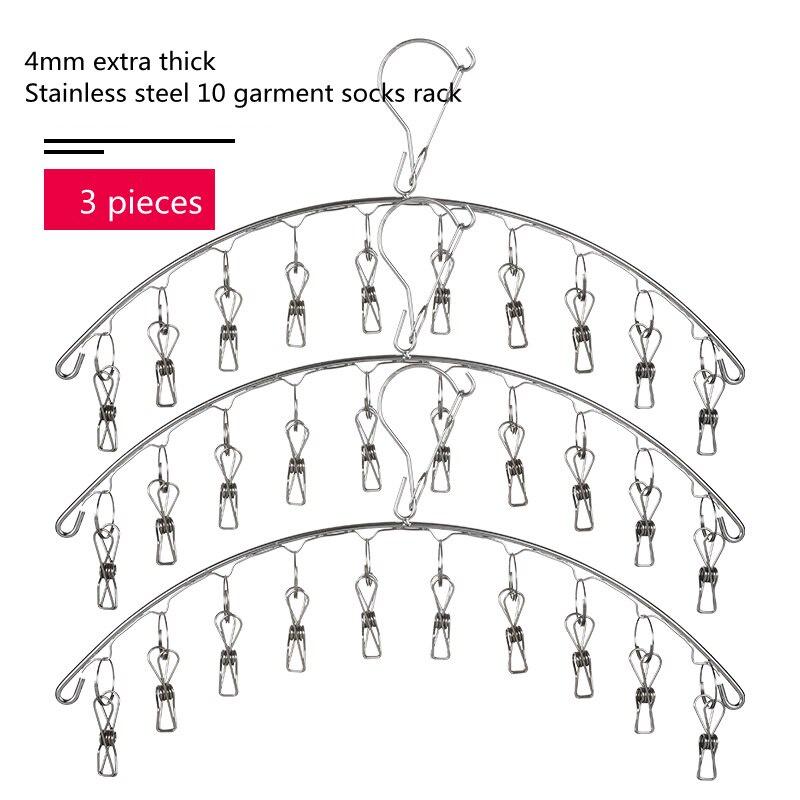 10 Clips Stainless Steel Laundry Rack Foldable Sock Clothes Airer Folding Hanger Drying Hanger Clothes Underwear Socks Holder