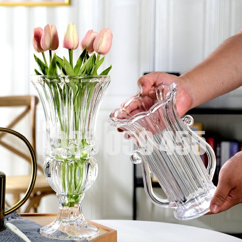 Bình bông lọ hoa thủy tinh cao cấp dáng hoa loa kèn có chân đế trang trí phòng khách