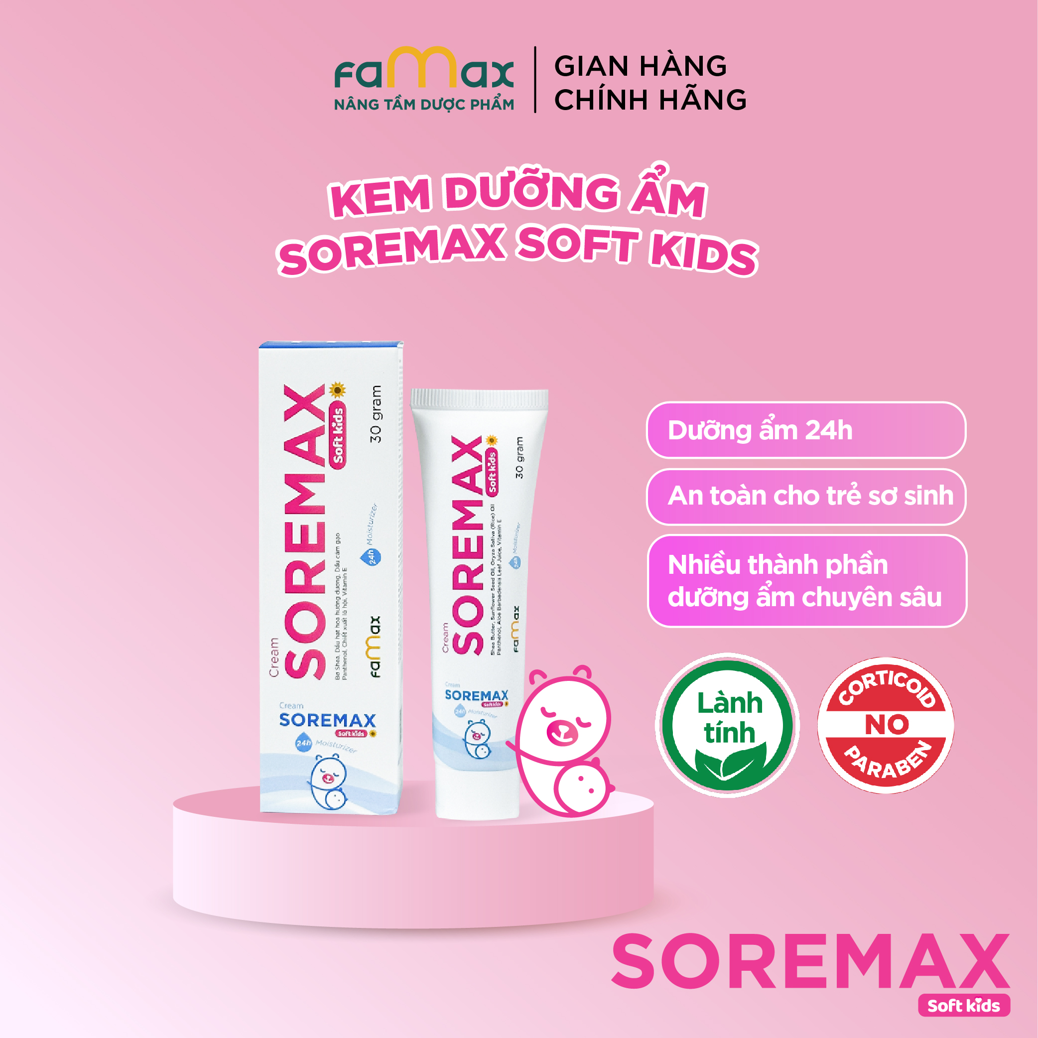 Kem dưỡng ẩm cho bé Soremax Soft Kids 30g chăm sóc làn da nhạy cảm bé yêu