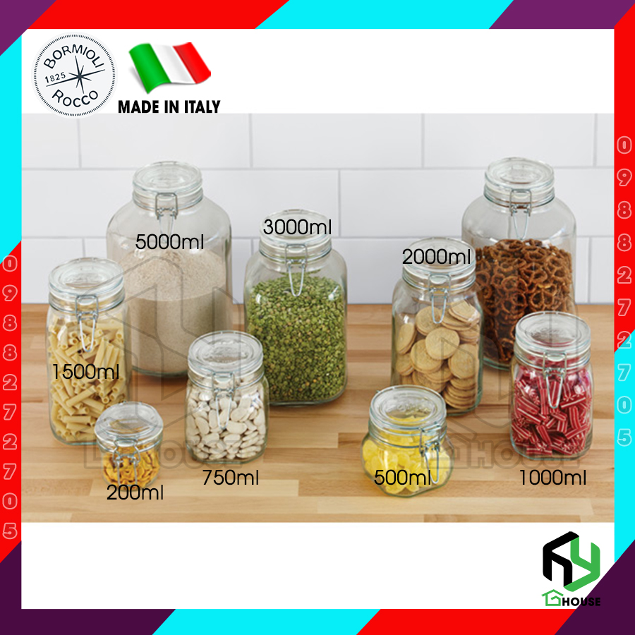 ITALY-Hũ thủy tinh nắp cài FIDO - Bormioli Rocco - 1500ml - Siêu kín hơi - Glass jar with airtight lid