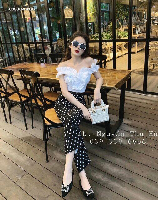 Set áo bẹt vai quần suông bi