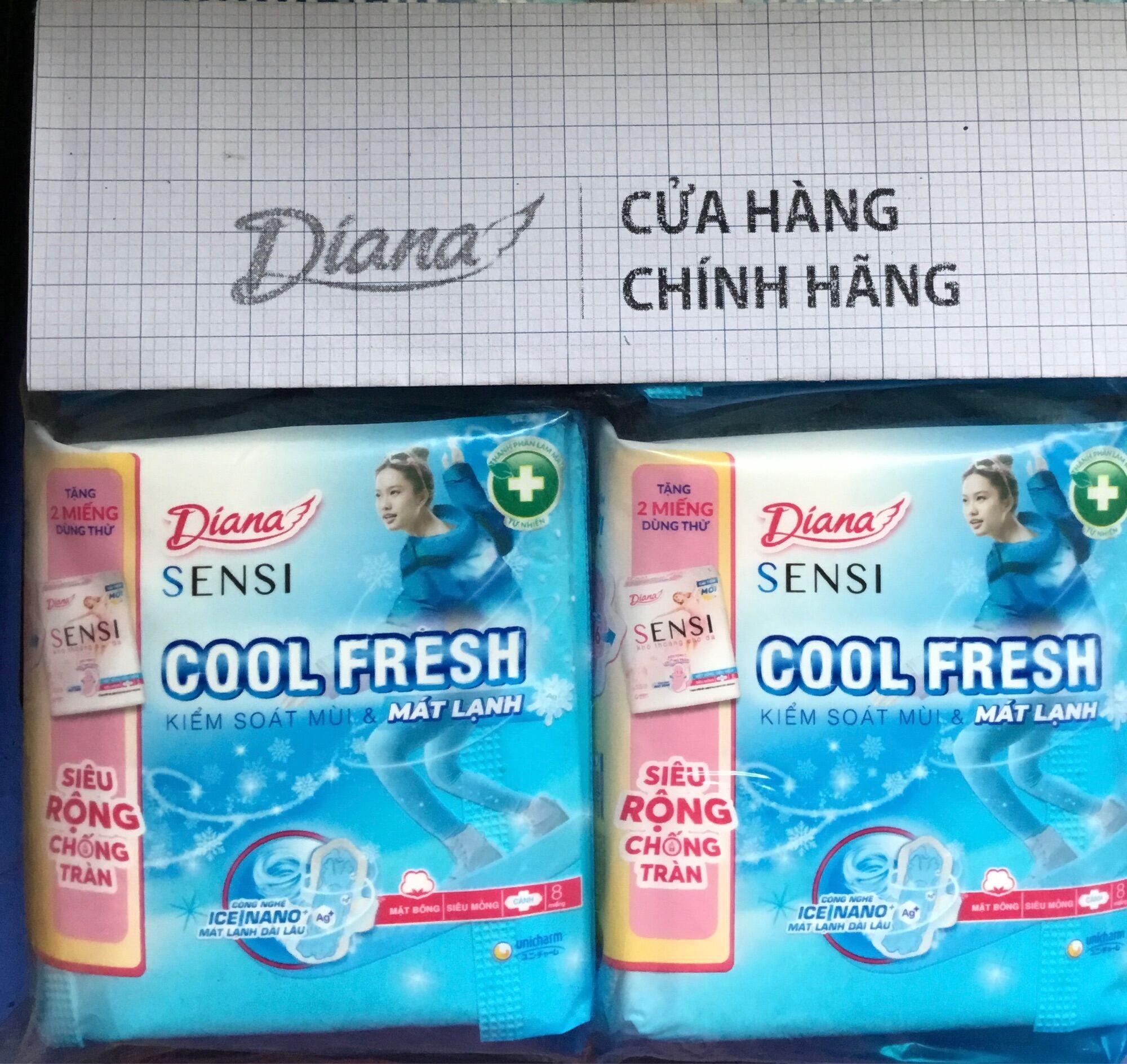 Tặng 2 miếng bên trong mỗi gói -Lốc 6 Gói Băng vệ sinh Diana Sensi Cool Fresh Siêu mỏng cánh 8 miếng - Date luôn mới