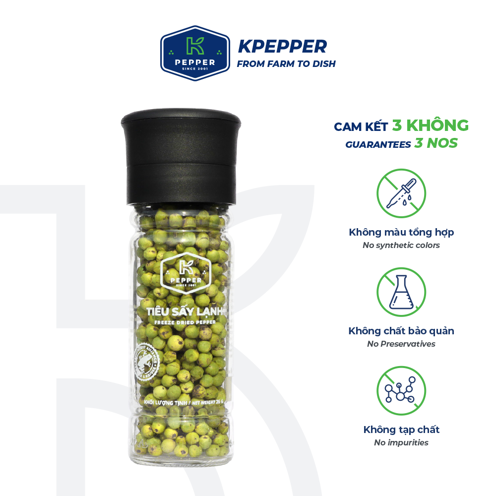 Tiêu xanh sấy lạnh nguyên chất tiệt trùng K Pepper 26g kèm cối xay tiêu