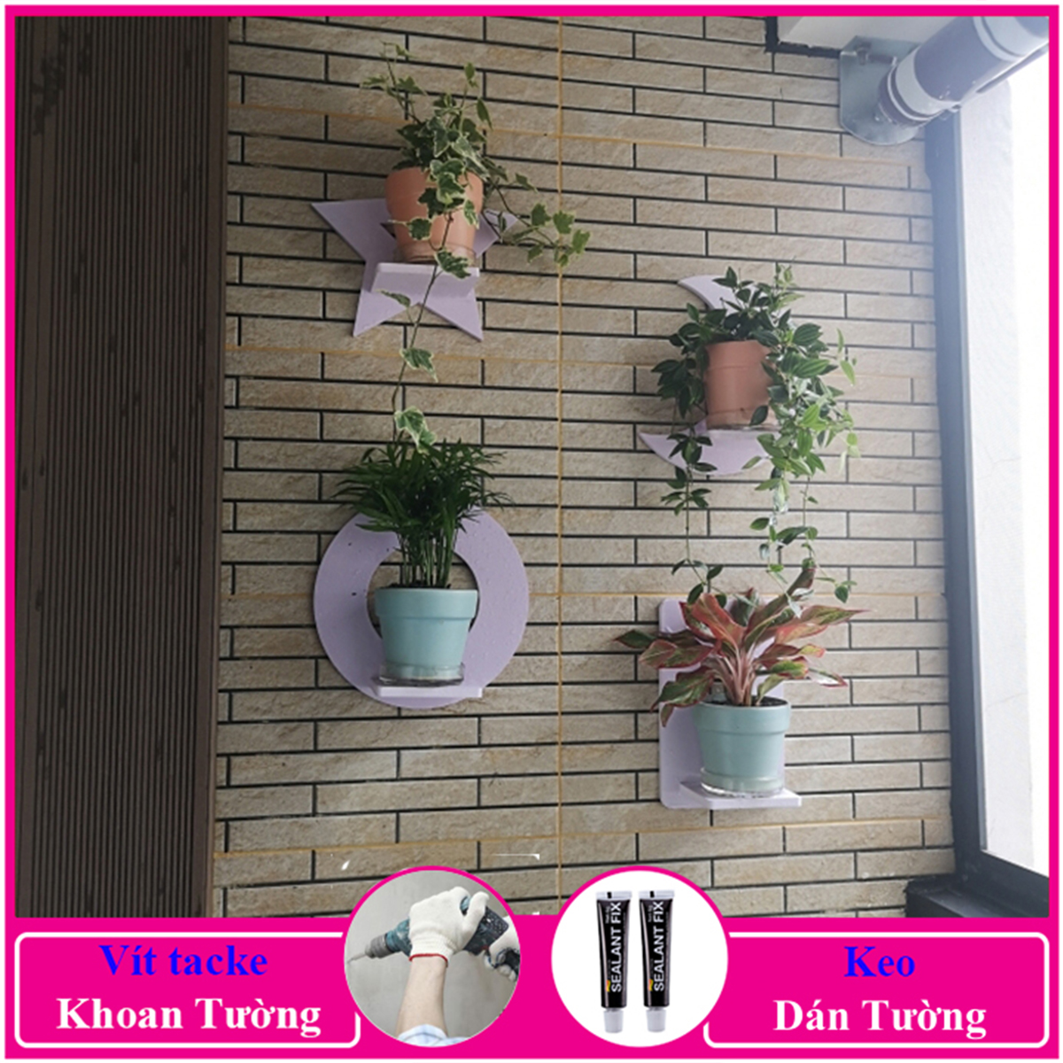 Kệ decor phòng ngủ, Trang trí lớp học, để chậu hoa treo tường, chất liệu gỗ Pitech cao cấp - C16