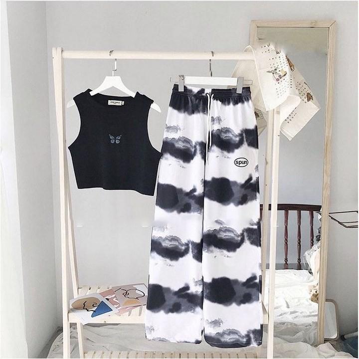 Áo croptop 3 lỗ thêu bướm chất cotton mịn