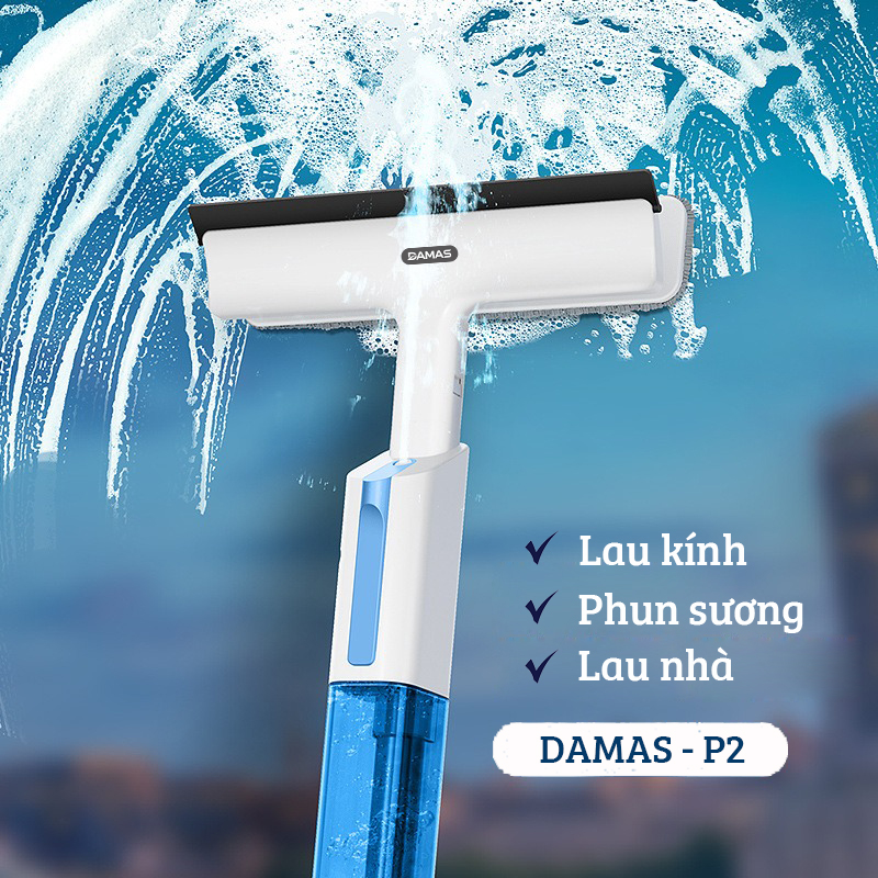 Cây Lau Nhà Phun Sương, Chổi Lau Nhà 360° Kiêm Cây Lau Kính Đa Năng 3IN1 Damas P2 Plus - Thiết Kế Khớp Xoay 180° Linh Hoạt Dễ Dàng Di Chuyển Mọi Góc Ngách Trong Nhà - Chuyển Đổi Bản Lau Nhà Thành Bản Lau Kính Chỉ Với 1 Bước Đơn Giản - Hàng Chính Hãng