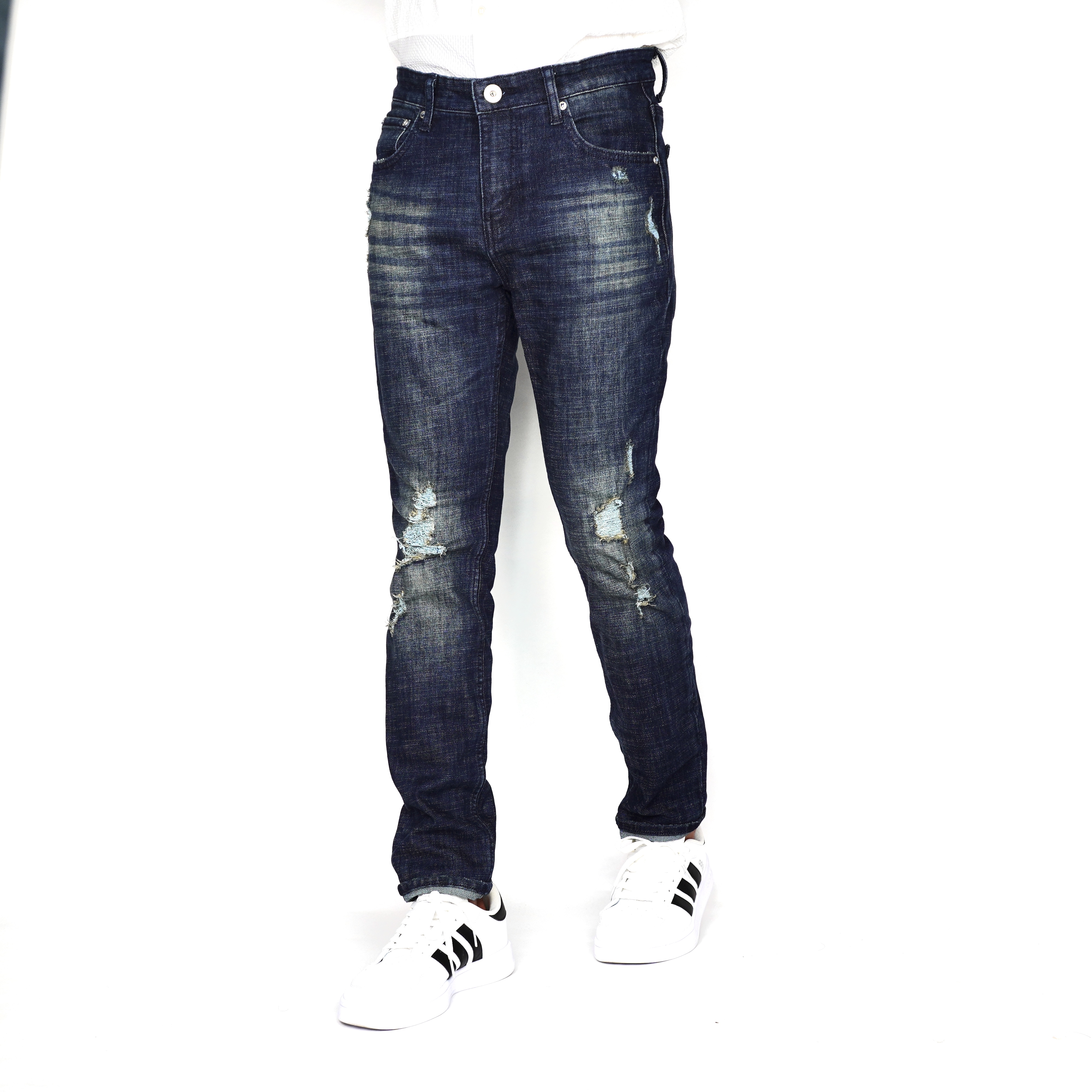 Quần Jeans Nam Rách Gối Cao Cấp HUNTER X-RAYS Form Slim Thun Màu Xanh  D38