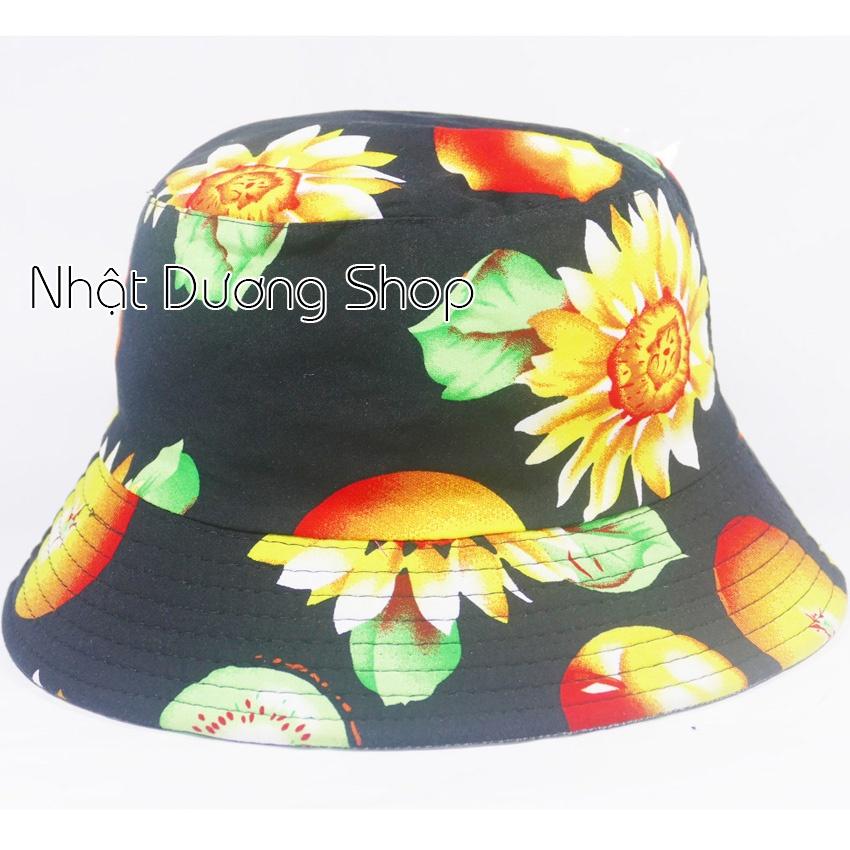 Nón bucket tai bèo hình trái cây , chất liệu vải Cotton thoáng mát size 55cm.