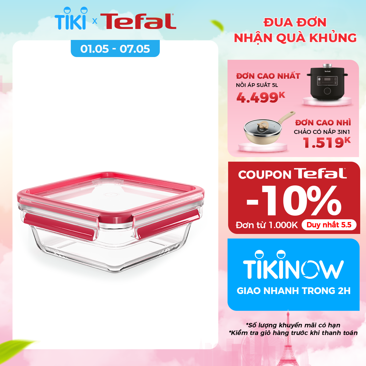 Hộp bảo quản thực phẩm thủy tinh Tefal Masterseal Glass 800ml - Hàng chính hãng