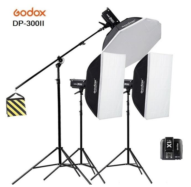 Bộ 3 đèn flash chụp ảnh Godox DP300II Hàng Chính Hãng