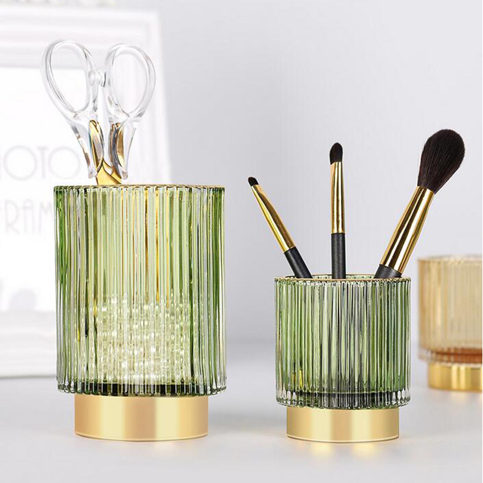 Glass Pen Holder Makeup Brush Cup Pencil Storage Desk Organizer Cylinder