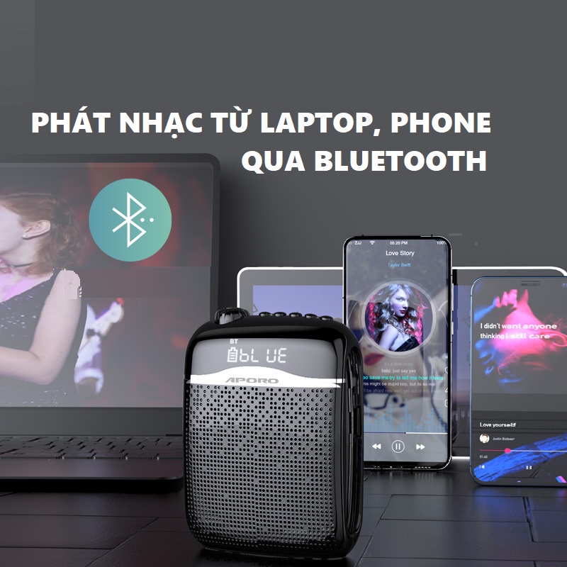 Loa máy trợ giảng Aporo T21 UHF, 2.4G công suất 30W Bluetooth 5.0 không dây cao cấp - Hàng chính hãng