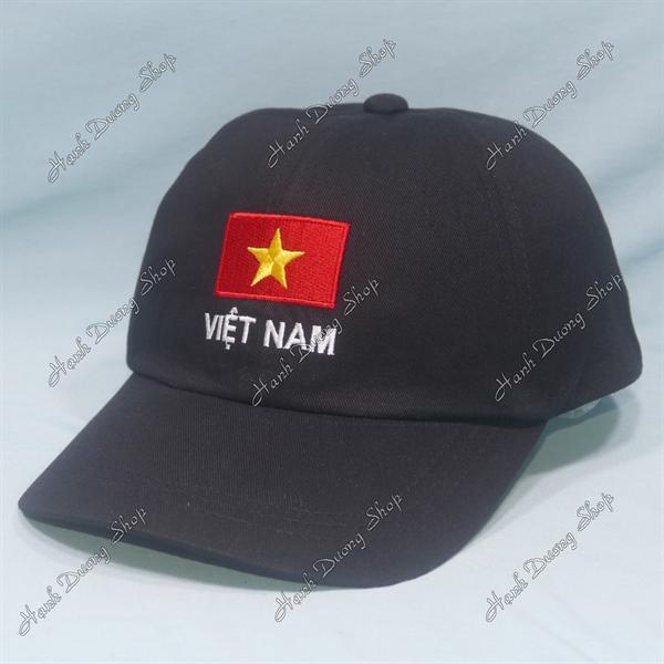 Nón kết thêu lá cờ Việt Nam có khóa dán phía sau vòng đầu 56-60cm - Đen