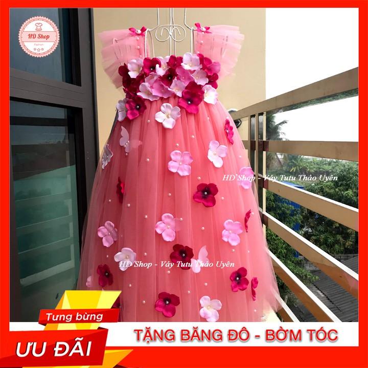 Váy cánh tiên ️️ Váy cánh tiên hồng cam đính hoa tú cầu cho bé gái 0 đến 6 tuổi