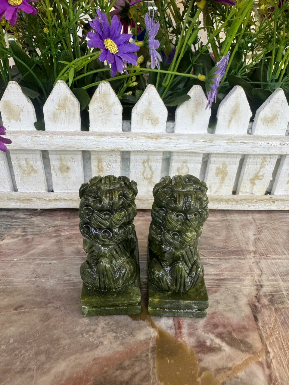 Cặp tượng Kỳ Lân phong thủy đá Seperentine trang trí bàn làm việc - Cao 7cm