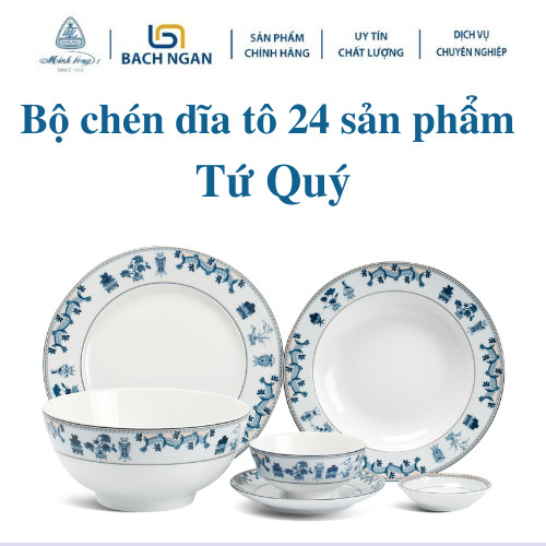 Bộ chén dĩa sứ Minh Long 24 sản phẩm Jasmine Tứ Quý dùng cho gia đình, sứ đẹp cao cấp dùng đãi khách, tặng quà tết