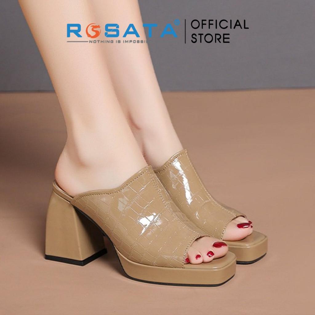 Giày cao gót nữ ROSATA RO451 xỏ ngón mũi vuông gót vuông cao 8cm xuất xứ Việt Nam - Trắng