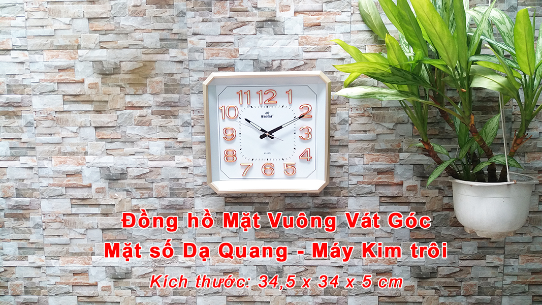 Đồng hồ Eastar  Vuông vát góc, Máy kim trôi, có Dạ quang (*)