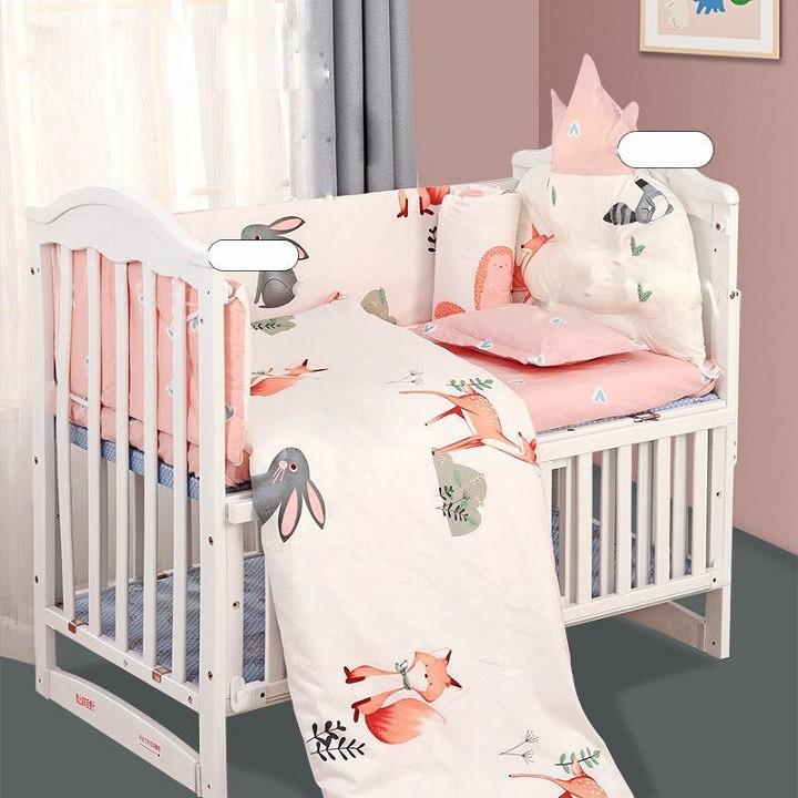 Bộ quây cũi 4 mặt có đệm và gối 3 màu lựa chọn.Quây cũi vải cotton mềm mại gồm 6 món HAPPY HOME