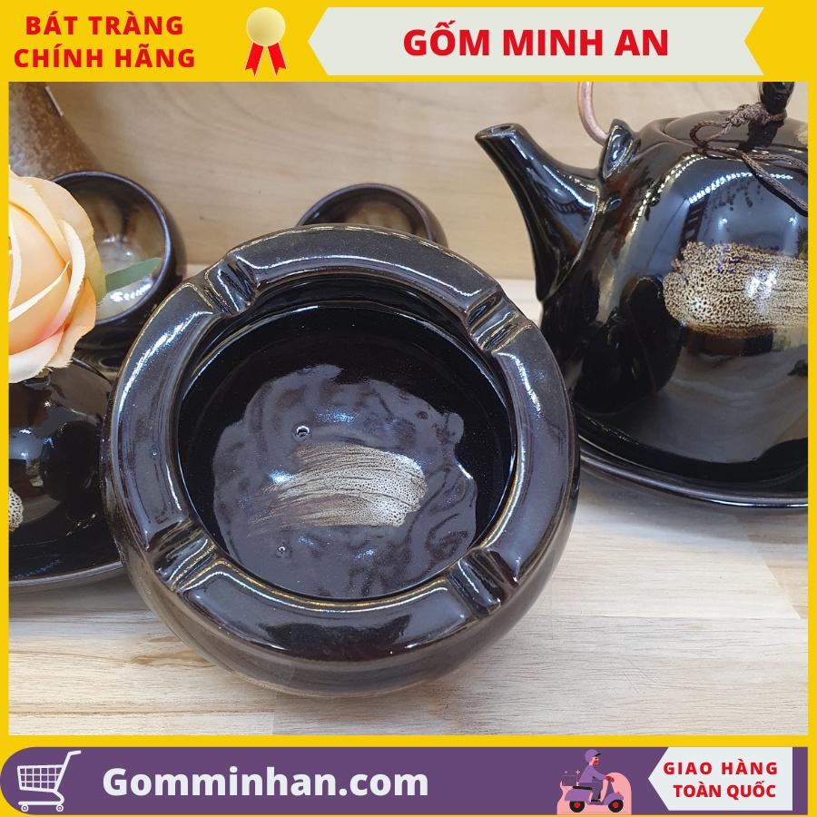 Bộ ấm trà gốm sứ Bát Tràng đẹp Bộ ấm chén sứ màu cà phê xước, chén vẽ lòng hoa- Gốm Minh An