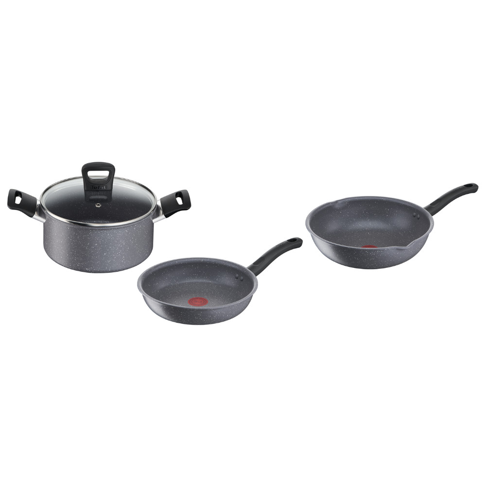 Bộ 3 nồi chảo chống dính đáy từ vân đá Tefal Cook Healthy dùng cho mọi loại bếp (Nồi 20c, chảo 24cm và 28cm) - Hàng chính hãng