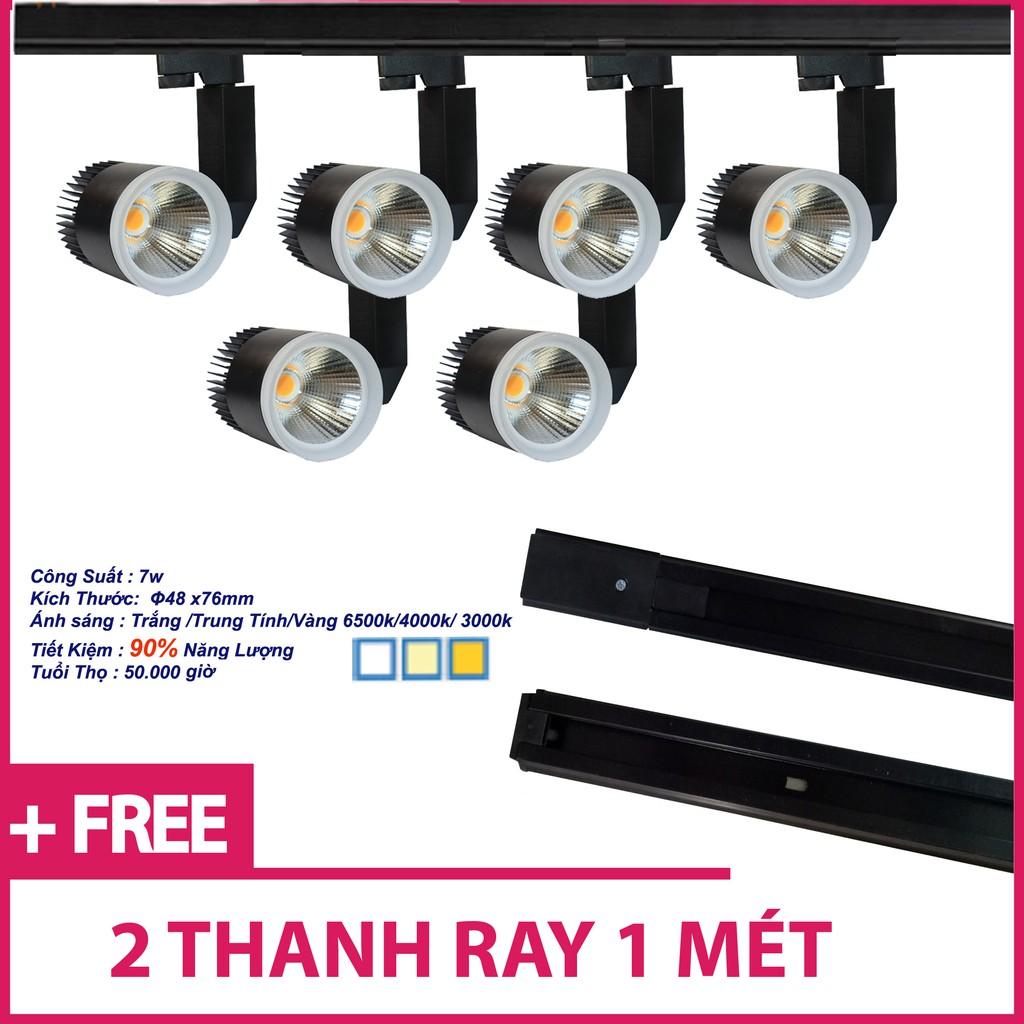 Bộ 6 Đèn Led Rọi Ray COB 7w Vỏ Đen Và 2 Thanh Ray