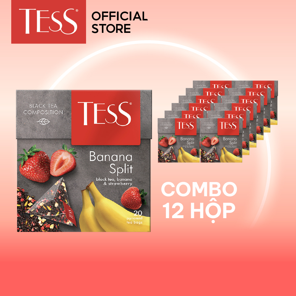 Combo 12 hộp Trà đen Tess Banana Split vị chuối và dâu tây 20 gói/hộp
