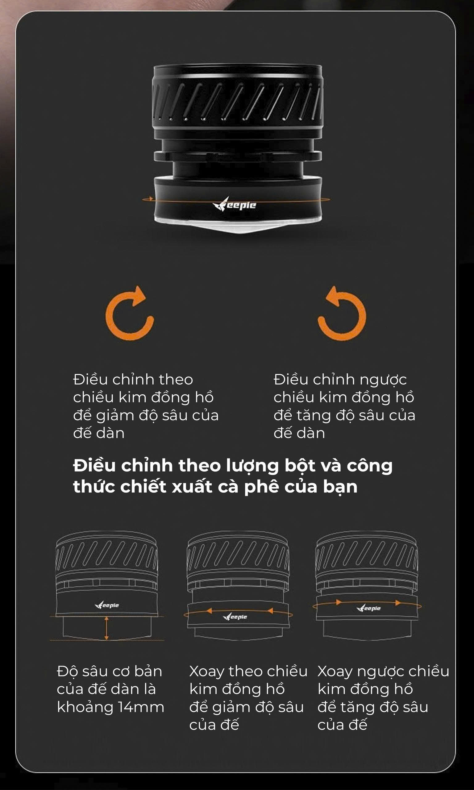 Combo dụng cụ pha espresso Diagonal line Series Feepie