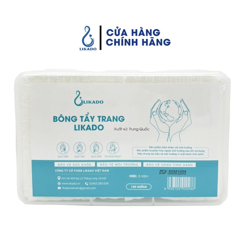 Bông tẩy trang Likado dạng hộp 150 miếng bông tự nhiên (6cm x 8cm)(1 hộp)