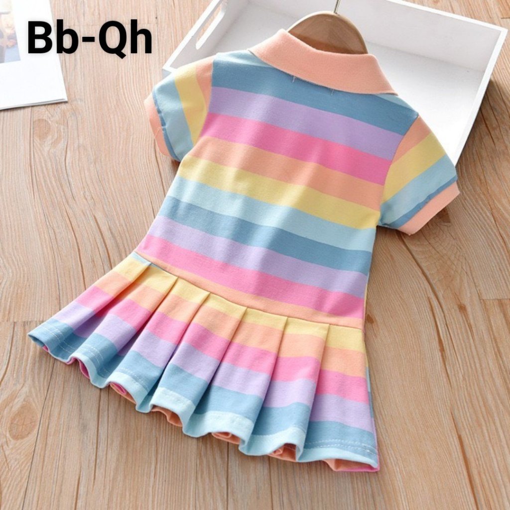 Đầm suông cho bé gái màu cầu vồng phong cách Hàn Quốc từ 10-40kg chất cotton mềm mát