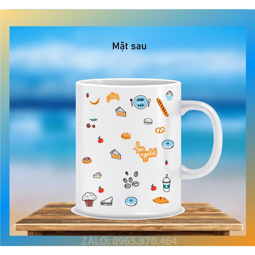 LY SỨ IN HỌA TIẾT ICON ĐỒ ĂN ĐỒ UỐNG ĐẸP - IN HÌNH THEO YÊU CẦU - HÌNH CÁ NHÂN, LỚP HỌC, CÔNG TY