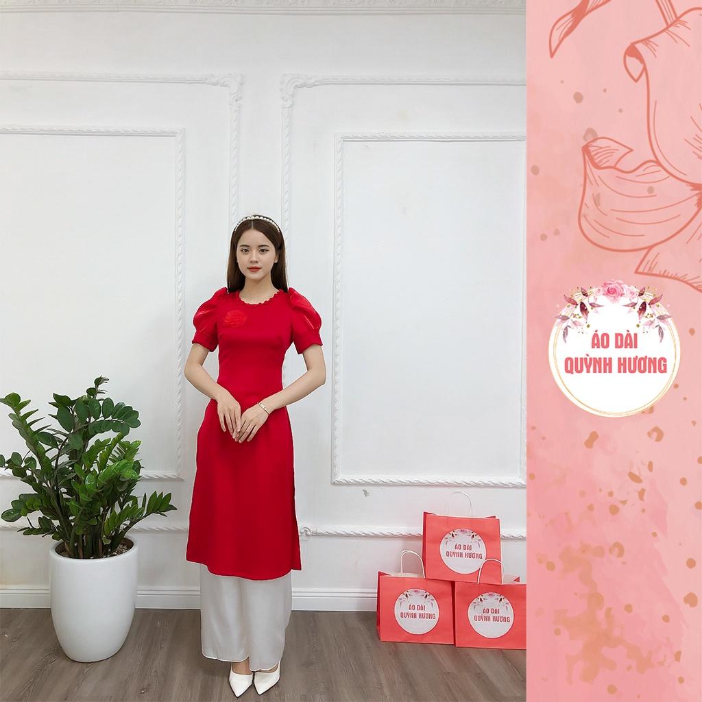 Áo dài cách tân tay bồng cổ tròn chất lụa tây thi mềm mại