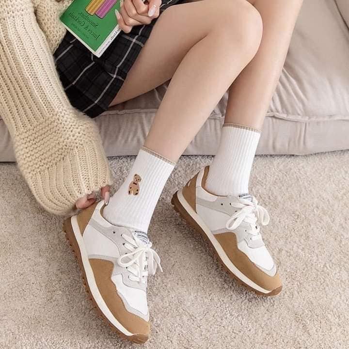 Tất Nữ Cổ Cao, Set 5 Đôi, Tất Cao Cổ Nữ, Hoạ Tiết Gấu, Chất Liệu Cotton Dày Dặn, Phong Cách Hàn Quốc
