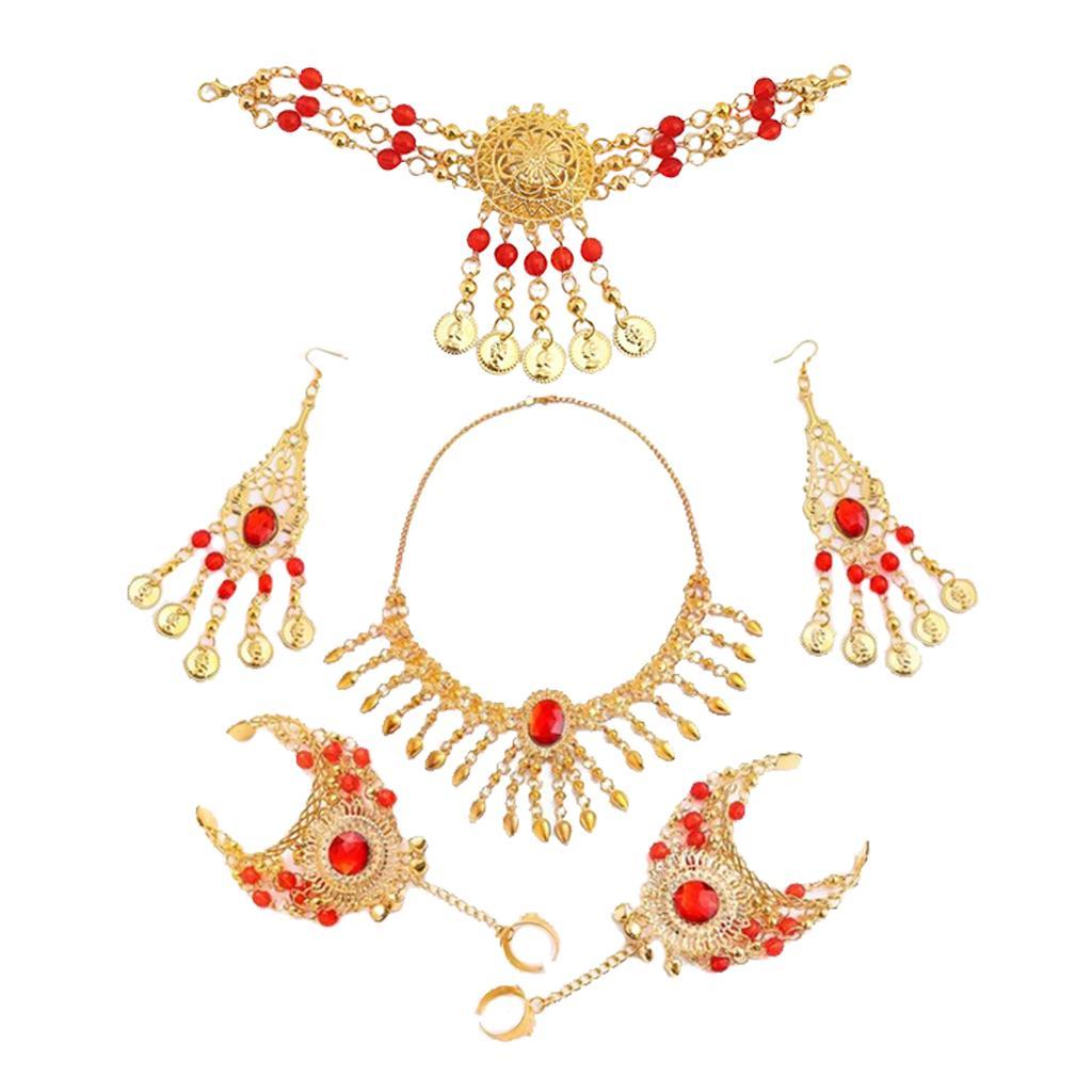 Belly Dance Jewelry Set - Earrings Necklace Head Chain Bracelet Ear Clip