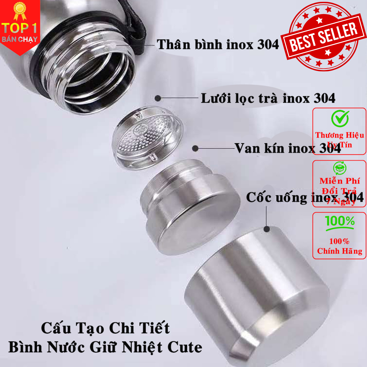 bình giữ nhiệt 1500ml, bình giữ nhiệt 1000ml, bình giữ nhiệt đi học, bình giữ nhiệt cute DoDoDios - chất liệu inox 304 an toàn tuyệt đối - Chính hãng DoDoDios