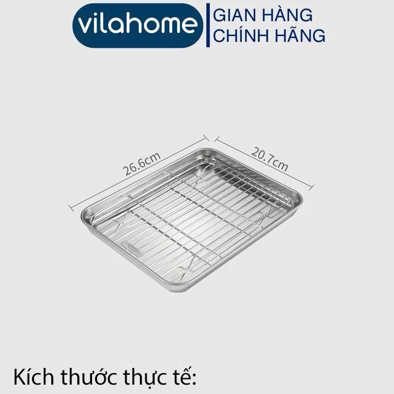 Khay Nướng Inox 304 Dày Dặn Kèm Vỉ Hấp Hình Chữ Nhật Dùng Nướng Bánh, Thực Phẩm - HÀNG CHÍNH HÃNG MINIIN