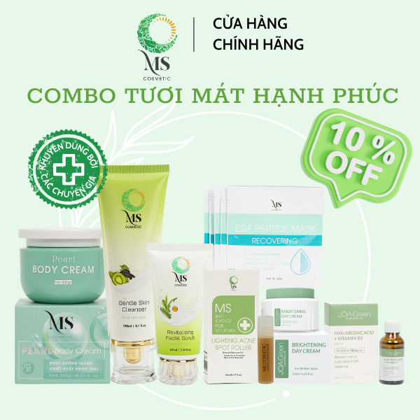 [Combo Tươi Mát Hạnh Phúc] Hỗ Trợ Giảm Mụn Mờ Vết Thâm, Kiểm Soát Nhờn Mụn Làm Sáng Da, Dưỡng Ẩm Phục Hồi Và Tái Tạo Da - MỸ PHẨM MS COSMETIC