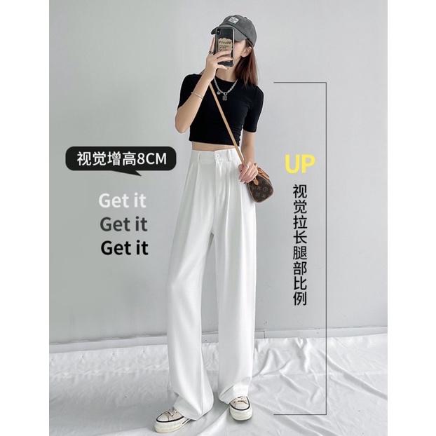 QUẦN NỮ CẠP CAO KHÓA TRƯỚC ỐNG RỘNG SUÔNG DÀI