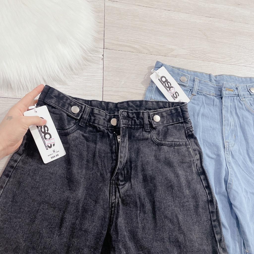 Quần Short Jean Nữ Ống Rộng Cúc Đồng - ĐEN