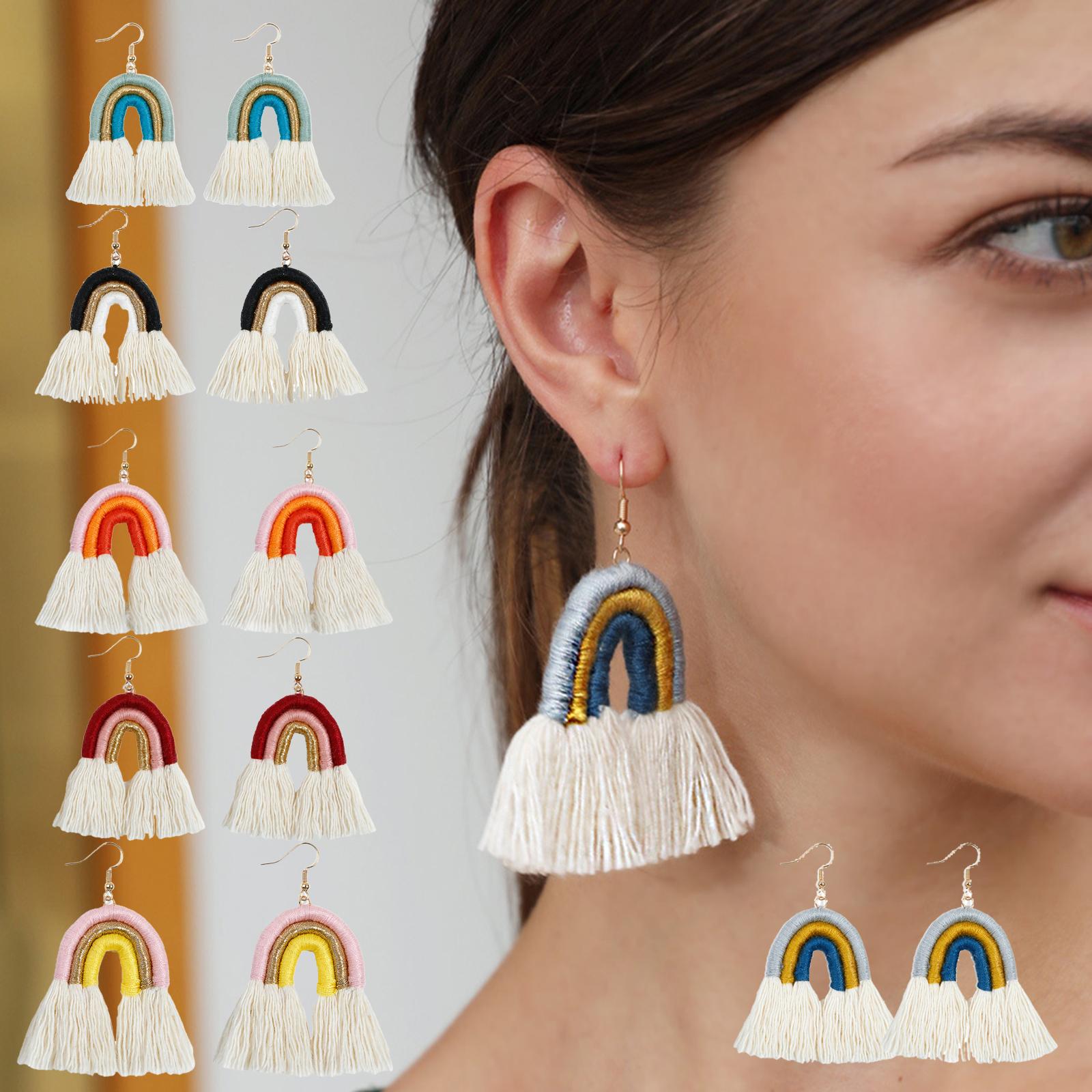 Bohemian Tassel Earrings Earrings Rainbow Shape Tassel Earrings Long Fringe Earrings for Women Girls Statement Earrings